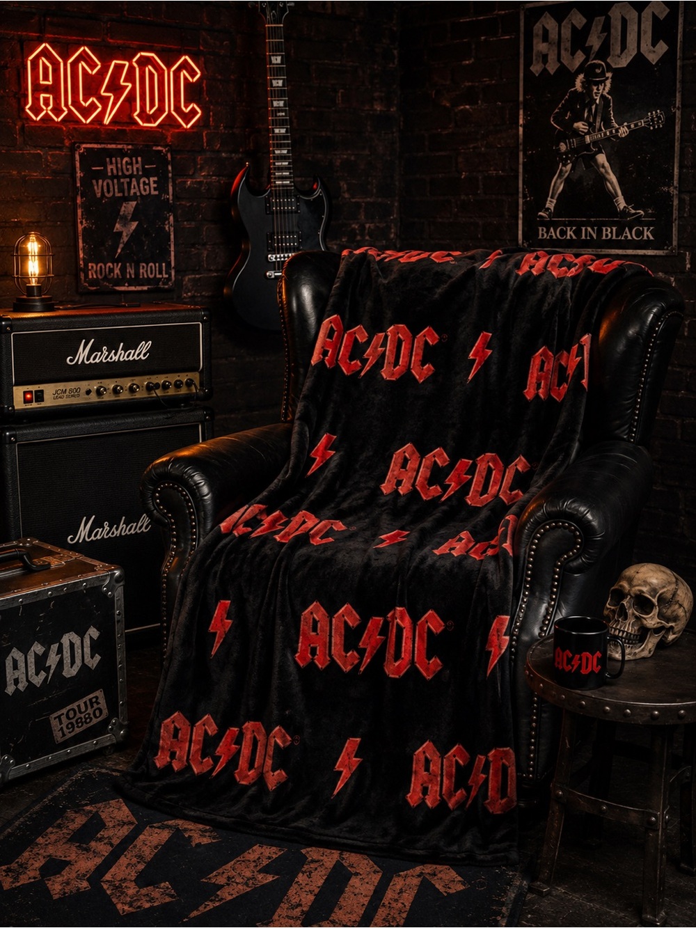 AC/DC Black and Red Plush Throw Blanket NWT TAG 🏷️